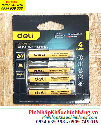 Pin DELI LR6 DL-JD05-E1, Pin tiểu AA 1.5v Alkaline DELI LR6 DL-JD05-E1 chính hãng /Vỉ 4viên